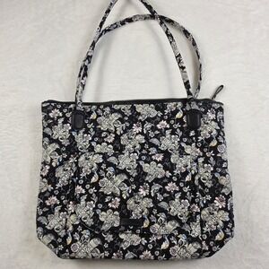 Vera Bradley Tote Bag Womens Large Black Floral Excellent Midnight Wildflowers